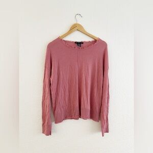 Pink Ribbed Blouse with Full-Length Sleeves